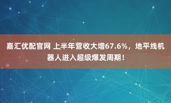 嘉汇优配官网 上半年营收大增67.6%，地平线机器人进入超级爆发周期！